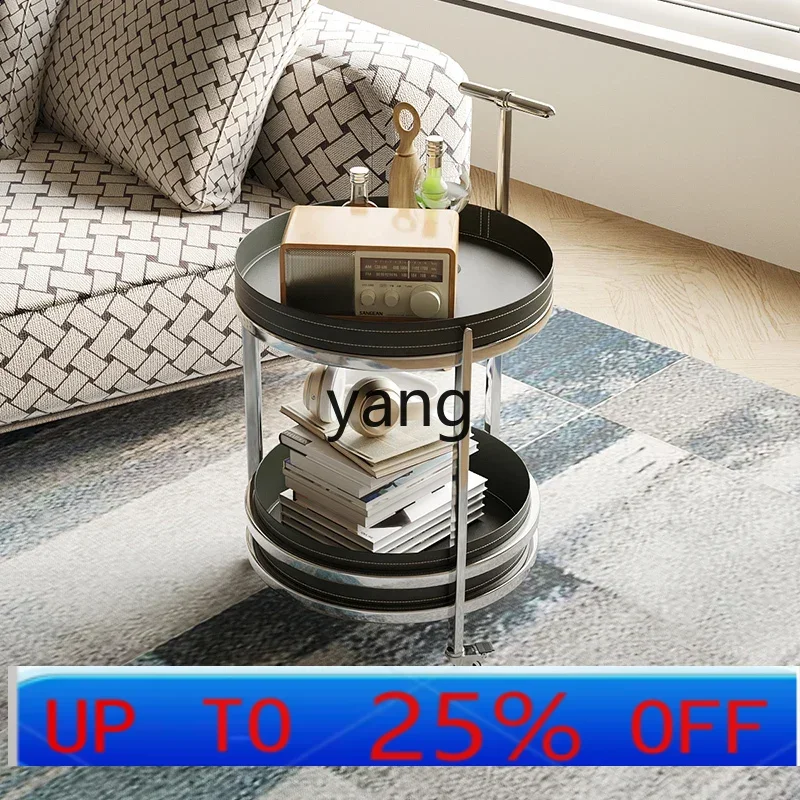 

LTT round trolley side few saddle leather sofa corner living room stainless steel small coffee table
