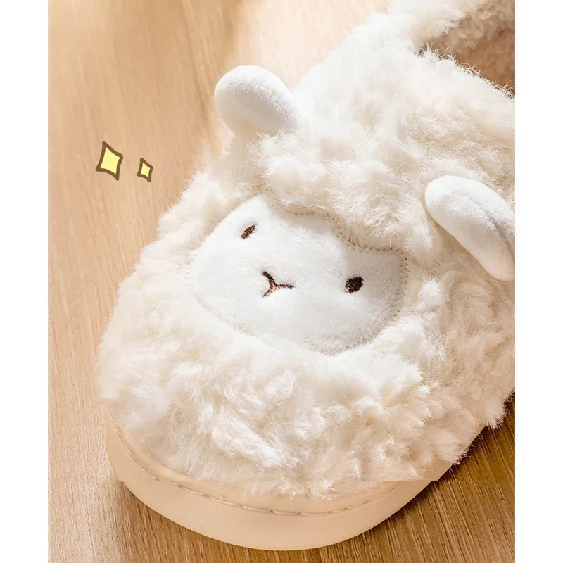 House Slipper Womens Sheep Lamb flip flop Winter Warm Cartoon Kawaii Animal peluche Indoor Home Shoes Flat Fuzzy Female slides