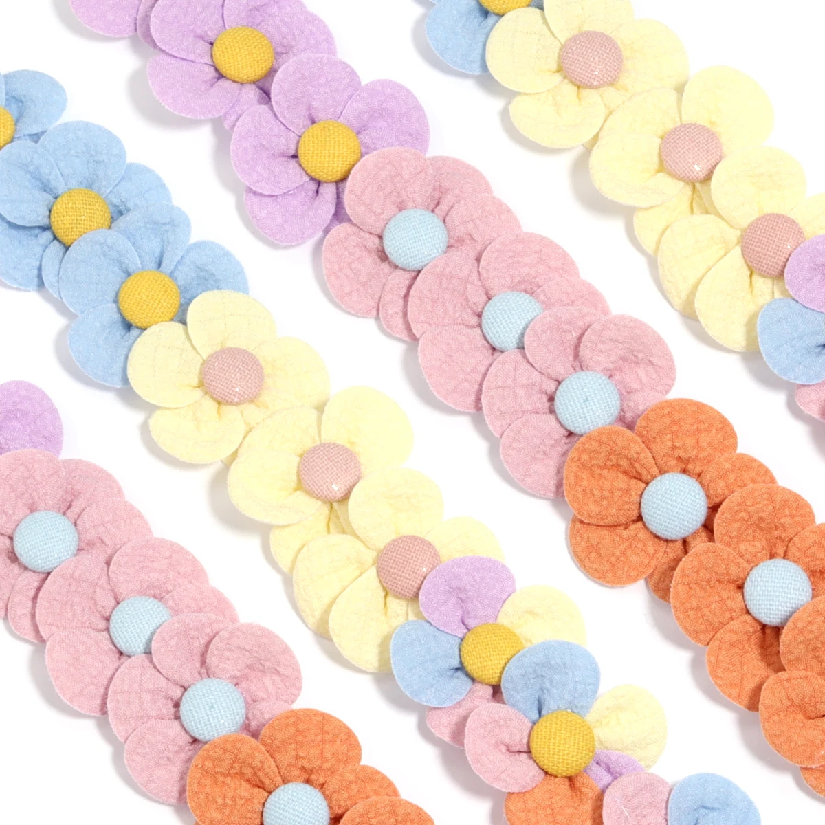 10 pz/lotto tessuto fiore Applique simpatici girasoli con bottoni petali patch per copricapo fai da te abbigliamento bambini forniture per lavori