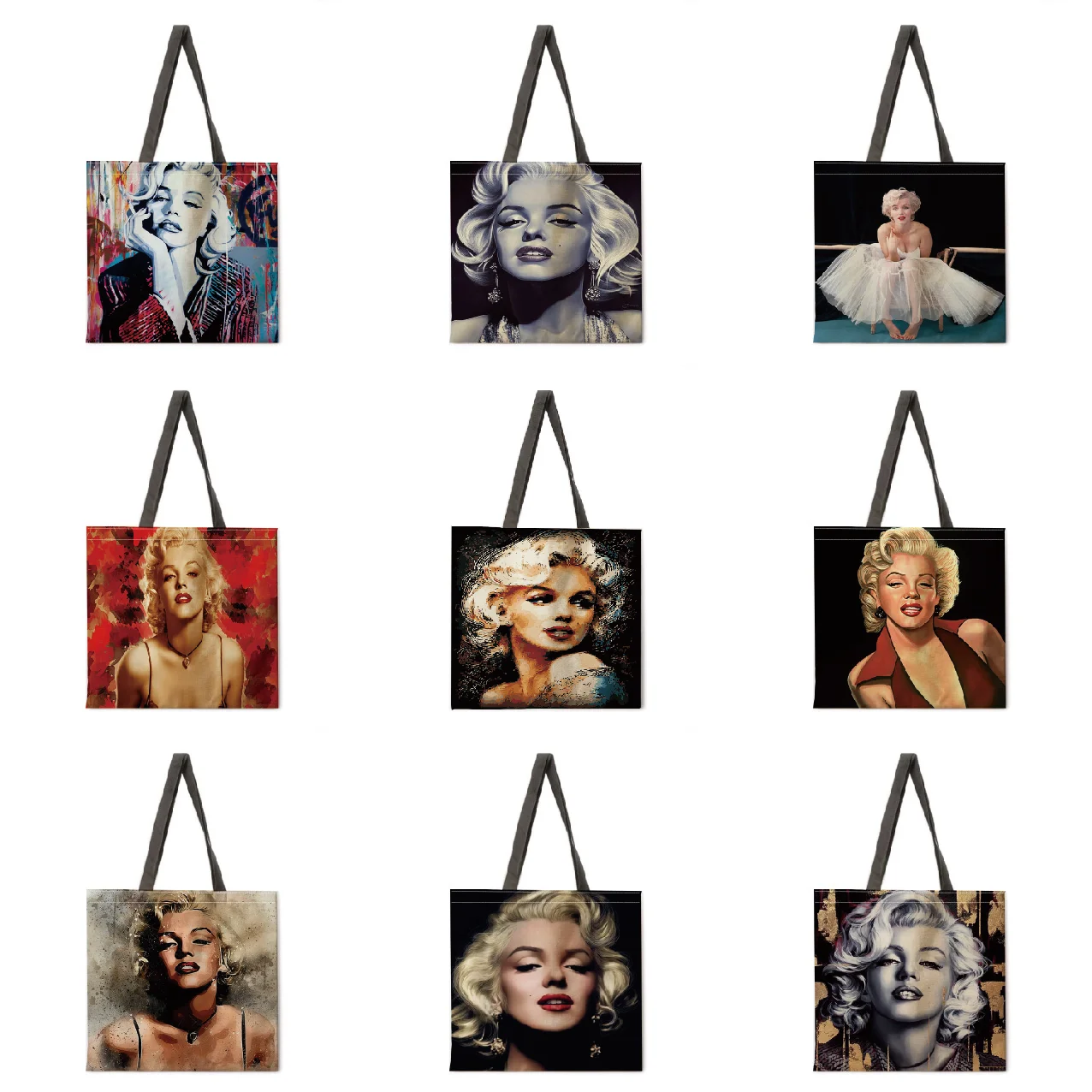 

Monroe oil painting linen bag handbag light shoulder bag large capacity environmentally friendly shopping bag tote bag