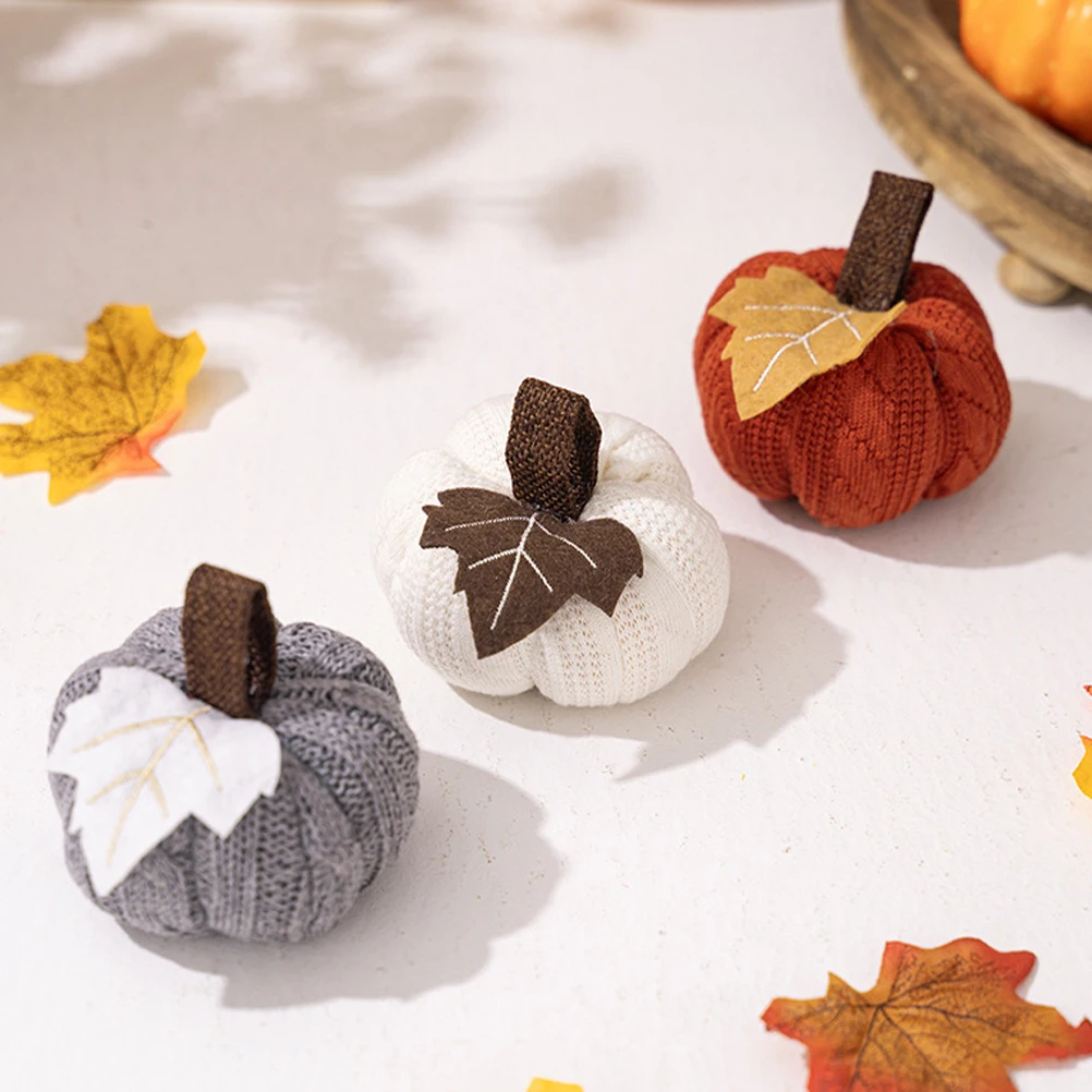 

3 Pcs Simulation Pumpkin nament for Home DIY Decor Thanksgiving Party Layout Artificial Faux Harvest Festival Style Knitted