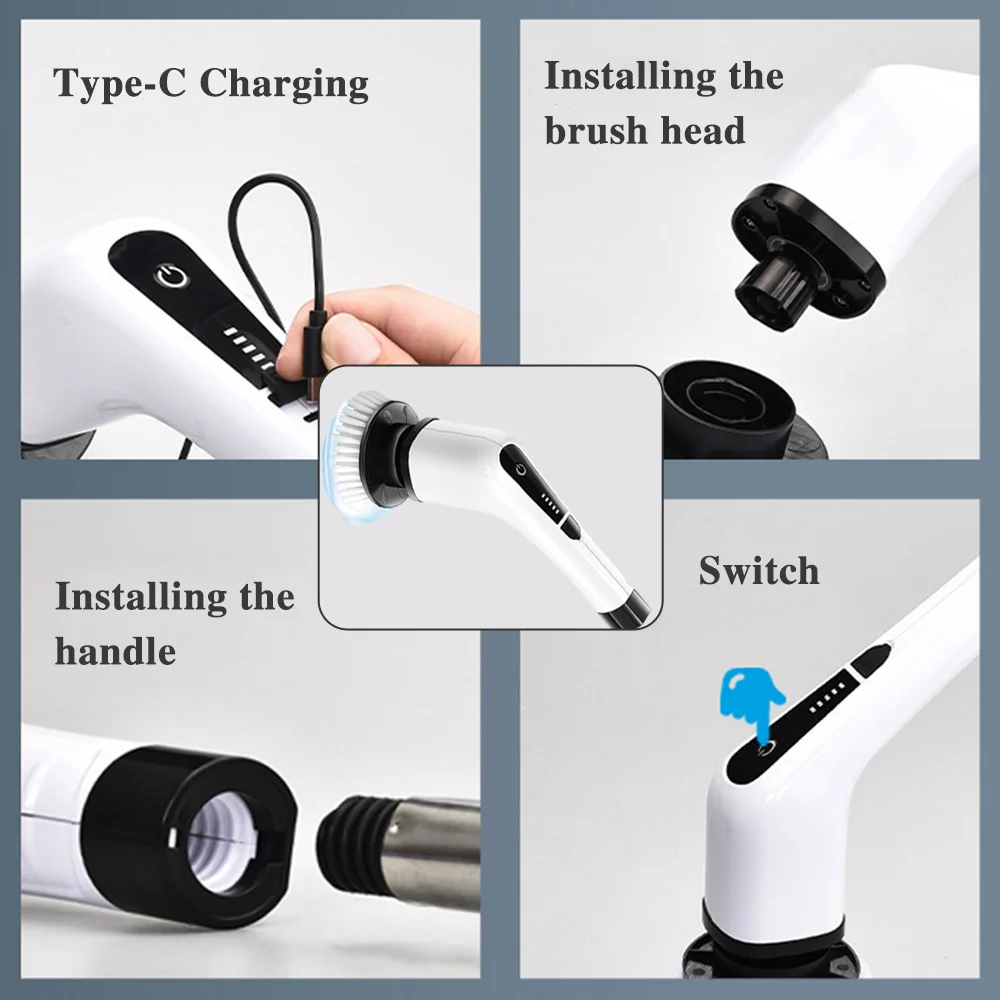 7 in 1 Electric Cleaning Brush Rotating for Kitchen Windows Cleaner Floor Mop Bathroom Toilet Electric Brush Machine Car Polish