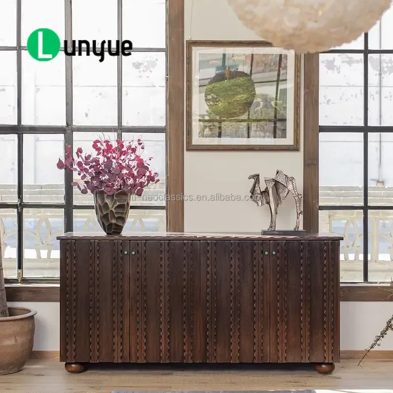 Antique Solid Wood Side Cabinet Classic Retro Design Door Locker Eco Friendly Furniture for Living Room Bedroom Storage