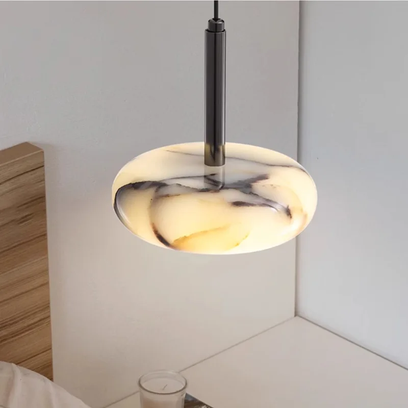 Round Natural Cloud Stone Pendant Lights High-end Bedroom Bedside LED Chandelier Living Room