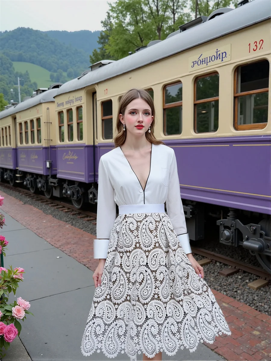 

Midi Lace Vintage Skirts Womens Satin Silk Soft Spring Summer Trendy Chic Artistic Modern Feminina Layered Ruffle Patchwork