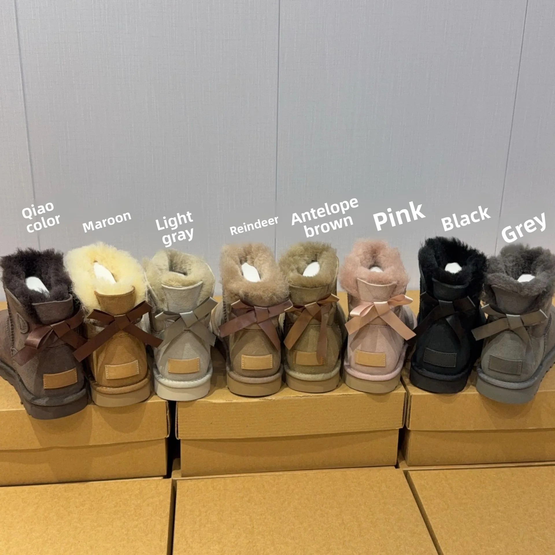 

Sanpo Single Ribbon Bow Овечий мех на плоской подошве Snow Классические баты neige en laine pour femmes