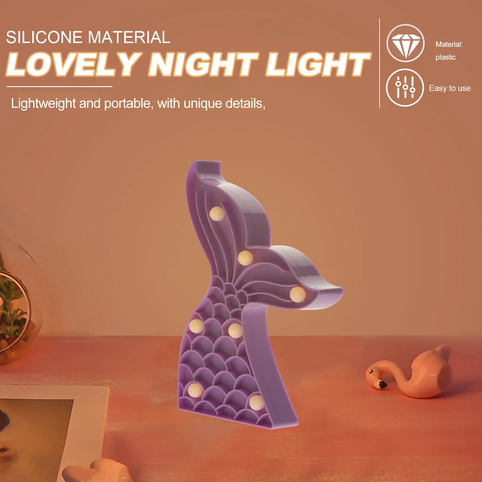 

1 pc Lamp Led Decorative Desktop Light Home Party Ornament Delicate Table Lamp Wedding Bedroom Decoration Fish Tail