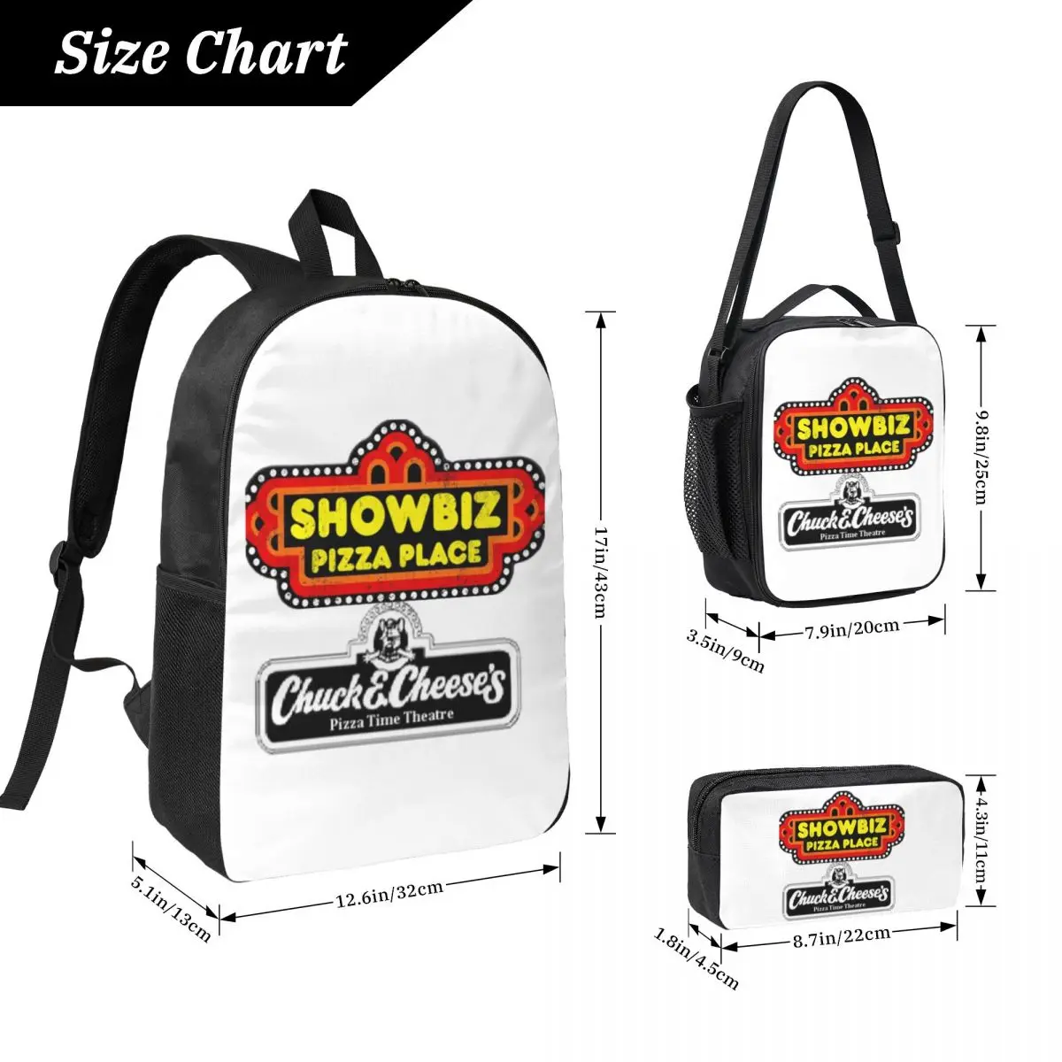 Chuck E Cheeses Pizza Time Theater Backpack BookBag School Bag Laptop Shoulder Bags 3ps Insulated Lunch Bag Pencil Case