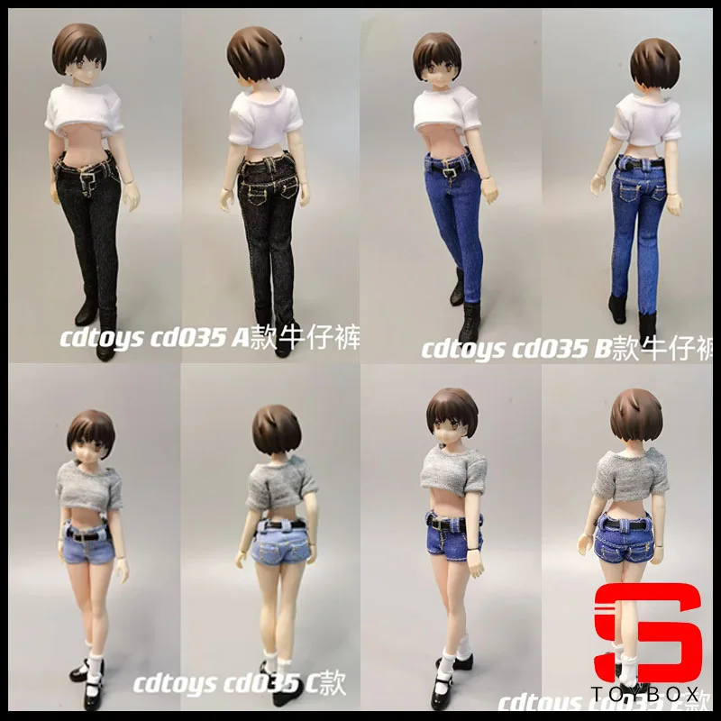 Cdtoys-conjunto de jeans curtos e sapatos de couro para mulheres, modelo do corpo cd035, 1/12, modelo do corpo, curto, jeans, jeans, botas, 1/12