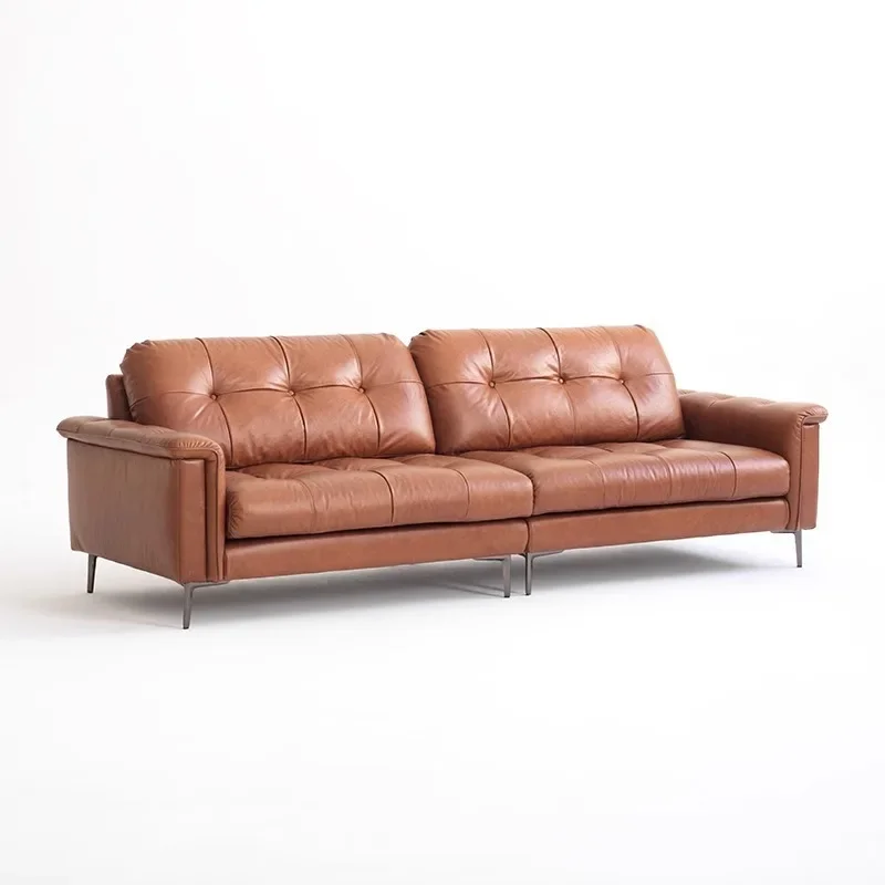 

Retro, oil wax, genuine leather, sofa, medieval style, living room, small apartment, three people