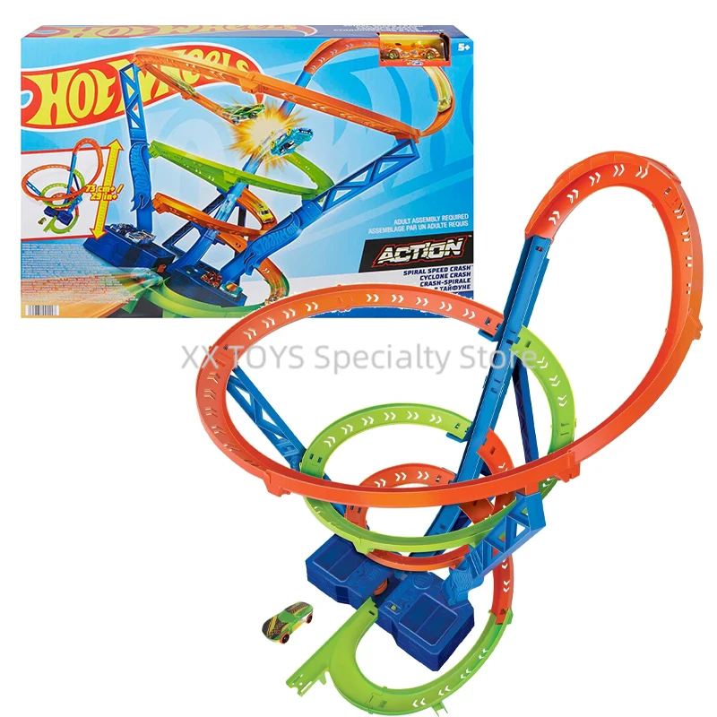 Hot Wheels Action Spiral Speed Crash Toy Car Track Set 29-in Tall Track with 1:64 Scale Car Boys Track Toys Set Birthday Present