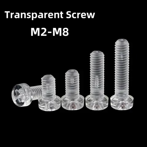 PC Transparent Screws Acrylic Plastic Phillips Screws Round Head Bolt Size M2 M2.5 M3 M4 M5 M6 M8