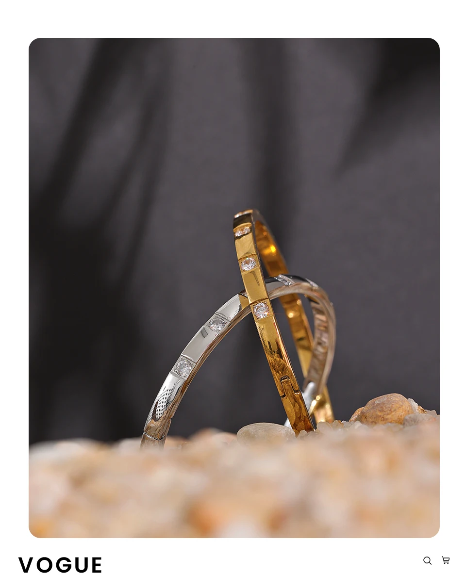 Yhpup Stilvoller Armreif aus Edelstahl mit Zirkonia, 18 Karat vergoldet, wasserdichter Schmuck für Damen, Charm-Mode – Detail 7