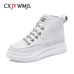 CXJYWMJL Genuine Leather Women Autumn Sneakers High Top Vulcanized Shoes Ladies Casual Thick Bottom Winter Shoes Skate Female