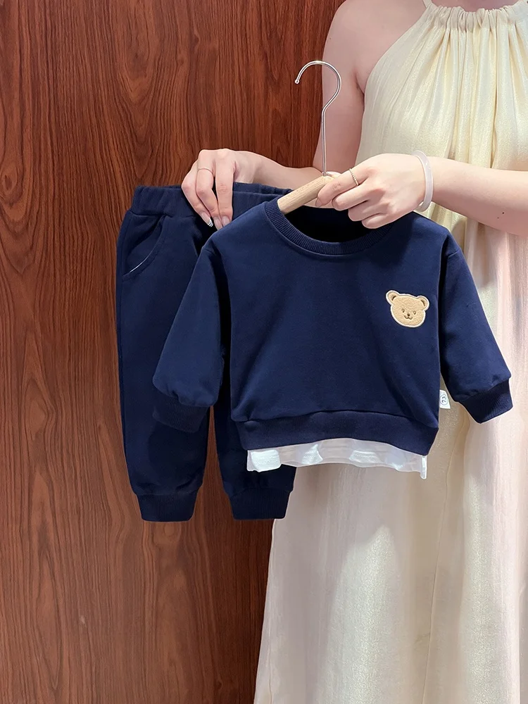 

Boys' Sportswear Set Spring Autumn 2026 New Cartoon Bear round Ne Sweatirt Pants Toddler Two-Piece Set Trendy