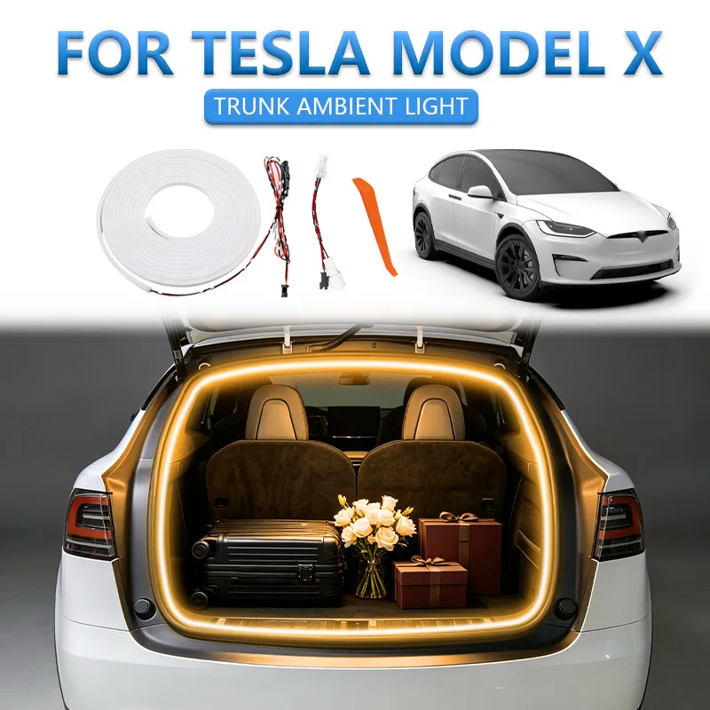 FOR TESLA MODEL X Rear Trunk Light LED Surround Light Silicone Light Modification Light Yellow White Car Accessories