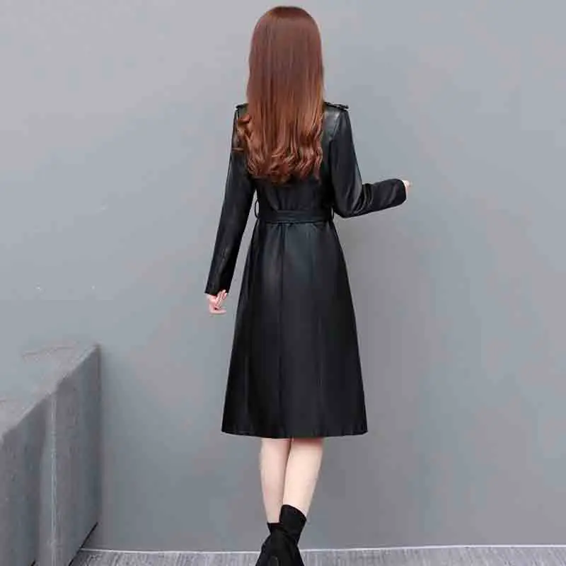 Autunno inverno New Haining Leather Women Long Korean Version Slim Fashion Temperament Large Size Women Leather Trench Coat