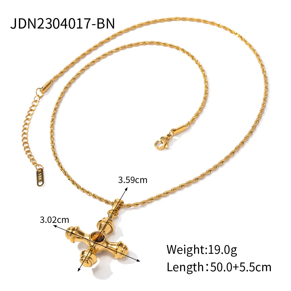 Stainless Steel Cross With Tiger Eye Stone Pendant Necklace Does Fade Women Men Couple Holiday Gift Necklace Versatile Jewelry