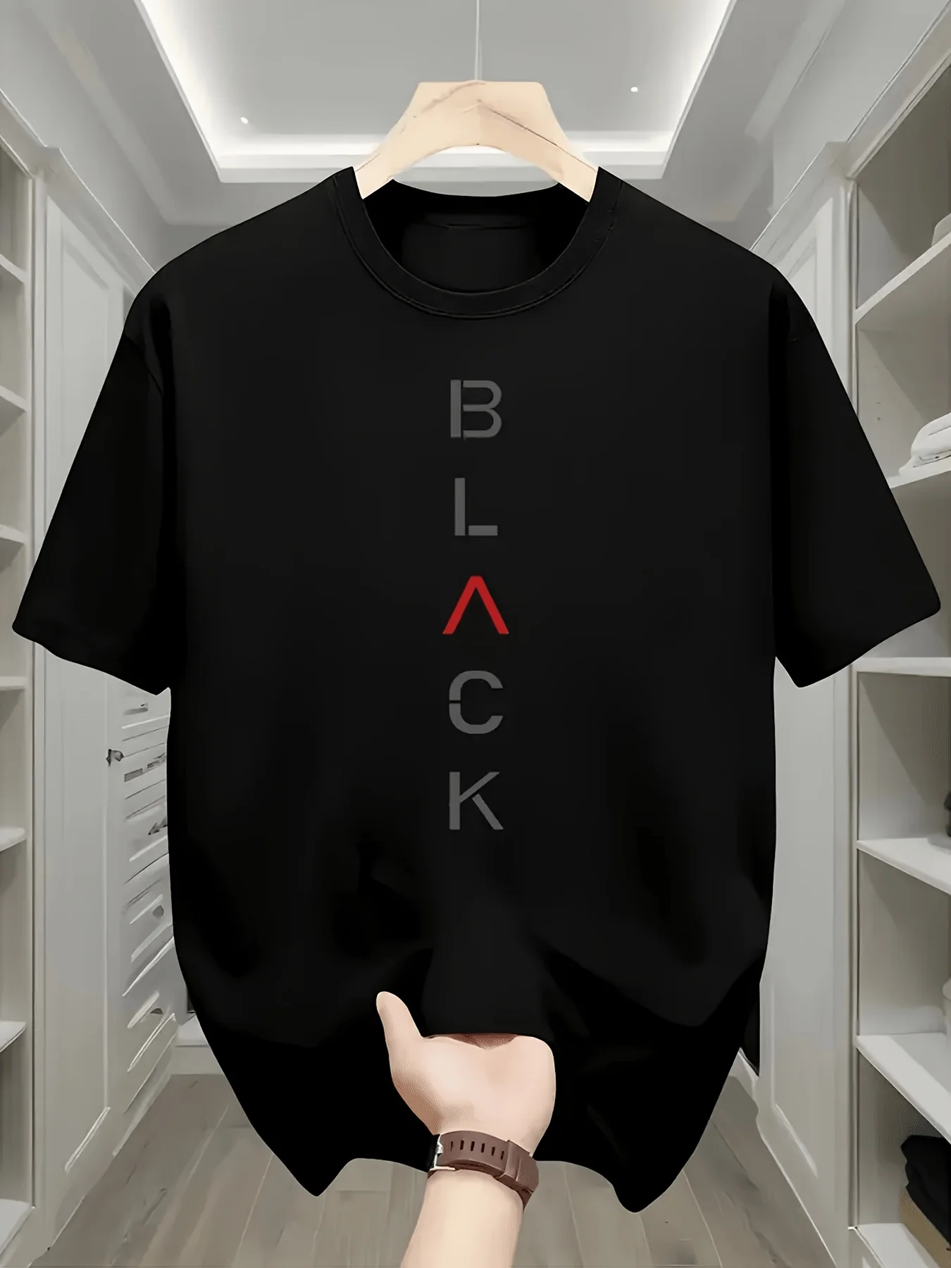 Men's Black TShirt with Bold BLACK Print Casual Summer Short Sleeve Tee Round Neck Lightweight Blend Perfect for Casual Attire Everyday Tshirt Bold Graphic Tee Comfortablepure Cotton Breathable Sweat-wicking and Soft Suitable for Daily Commutes
