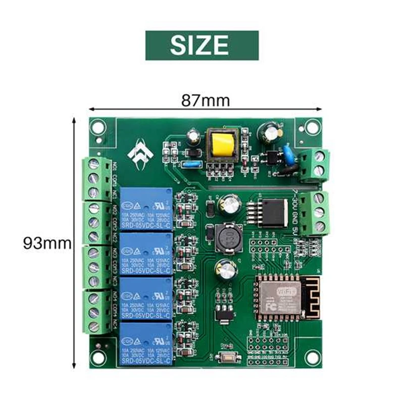 ESP8266ESP-12F Interruptor de relé WiFi, 4 canais, AC90-250V, DC 7-30V, 5V, Delayrelay para Smarthome, IOT, remoto para IDE ARDUINO, durável