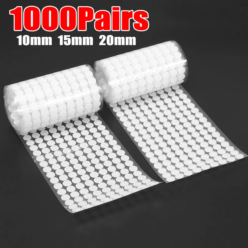 1000 Pairs 10/15/20mm Self Fastener Tape White Transparent Dots Disc Adhesive Strong Glue Sticker Round Coins Hook Loop