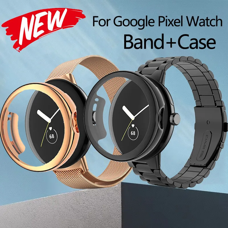 Protector Case+Band Strap For Google Pixel Watch Stainless Steel Bracelet Correa For Google Pixel Watch 2 Cover Band Metal Loop