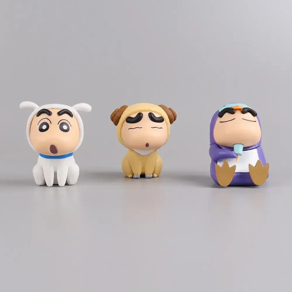 Crayon Shin-Chan Anime Figures Japanese Set of 4 Fishing Puppy Kawaii Mini Size Suit Figurines Collectibles Gifts for Children