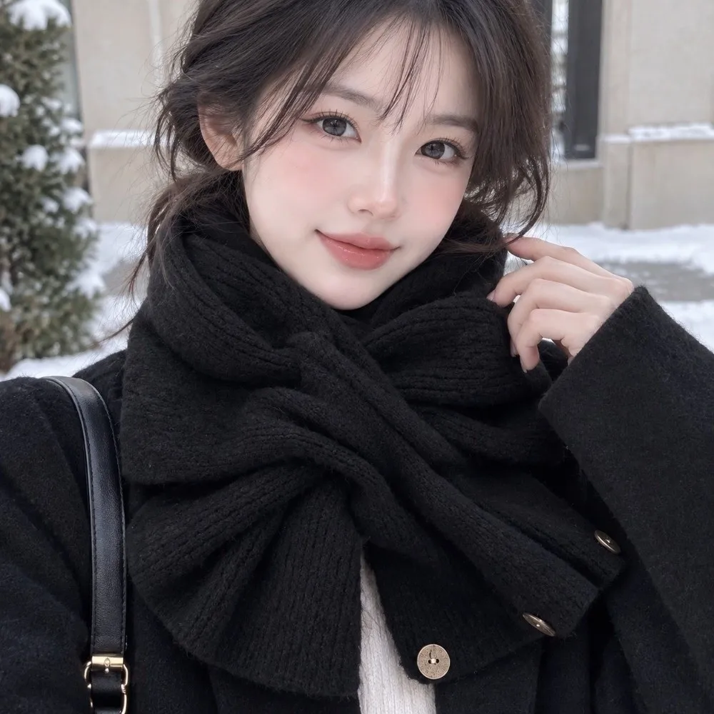 Thickened Solid Color Scarf Thermal Tippet Skin-friendly Yarn Korean Style Neckwarmer Adjustable Fit Compact Design