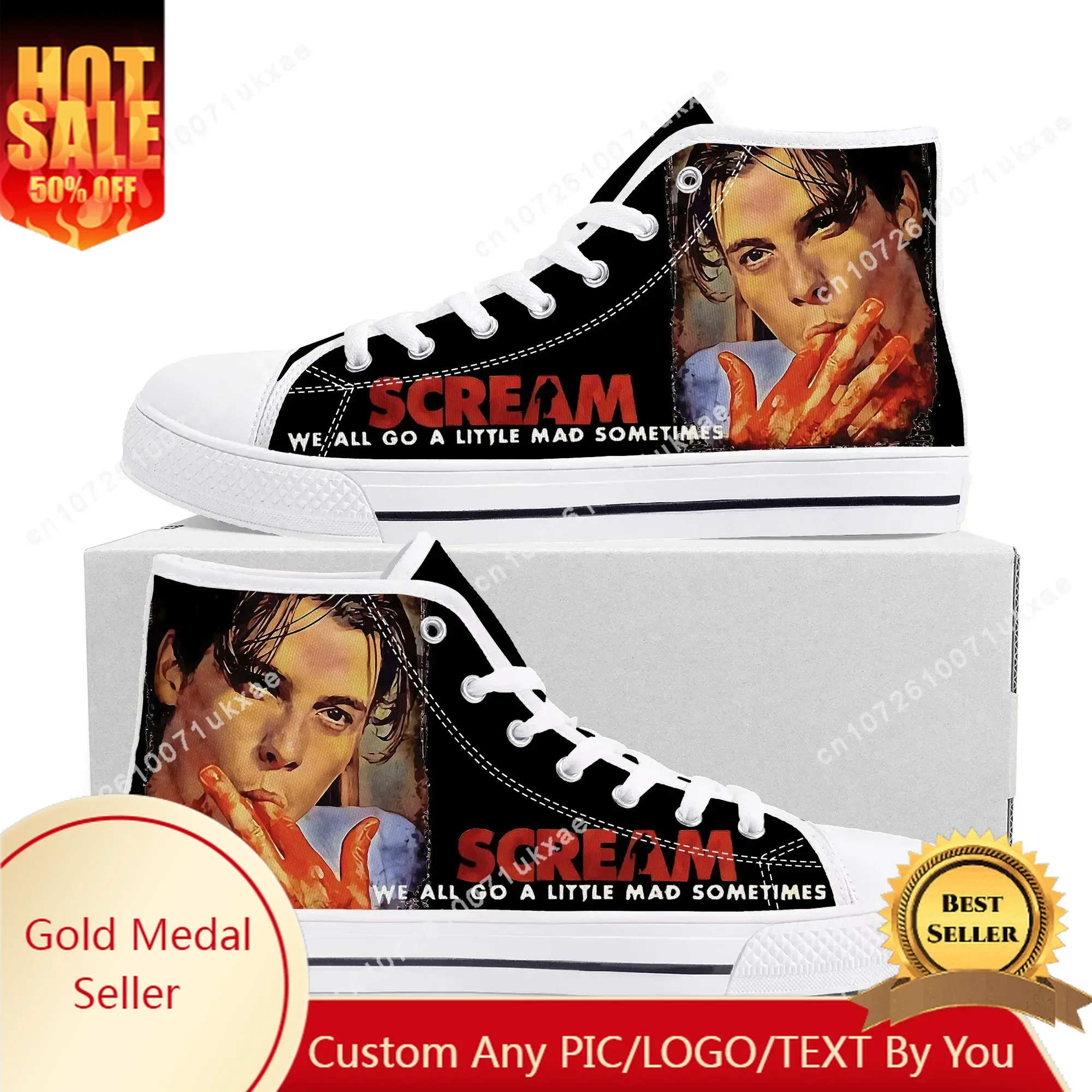 

S-Screams Movie Billy Loomis Halloween High Top Sneakers Mens Womens Teenager Canvas Sneaker Casual Custom Shoes Customize Shoe