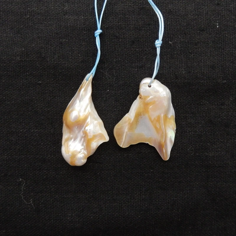 2-個天然マザーオブパール宝石ペンダントビーズ-38x20x7mm-35x27x8mm-diy-ジュエリーネックレスアクセサリー用-98-グラム