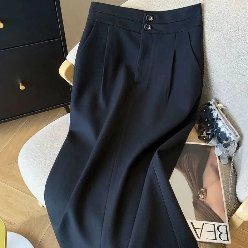 

New Elegant Office Lady Skirt Women High Waist Slim Fit Split Korean Fashion Black Midi Skirts Solid Color Autumn Jupe