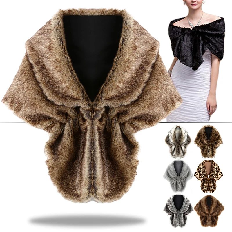 Kobiety Bridal szal Wedding Cape ciepłe futro Stole Wrap imitacja futro królika Rex płaszcz wzruszyć ramionami szalik na wieczór Party Decor