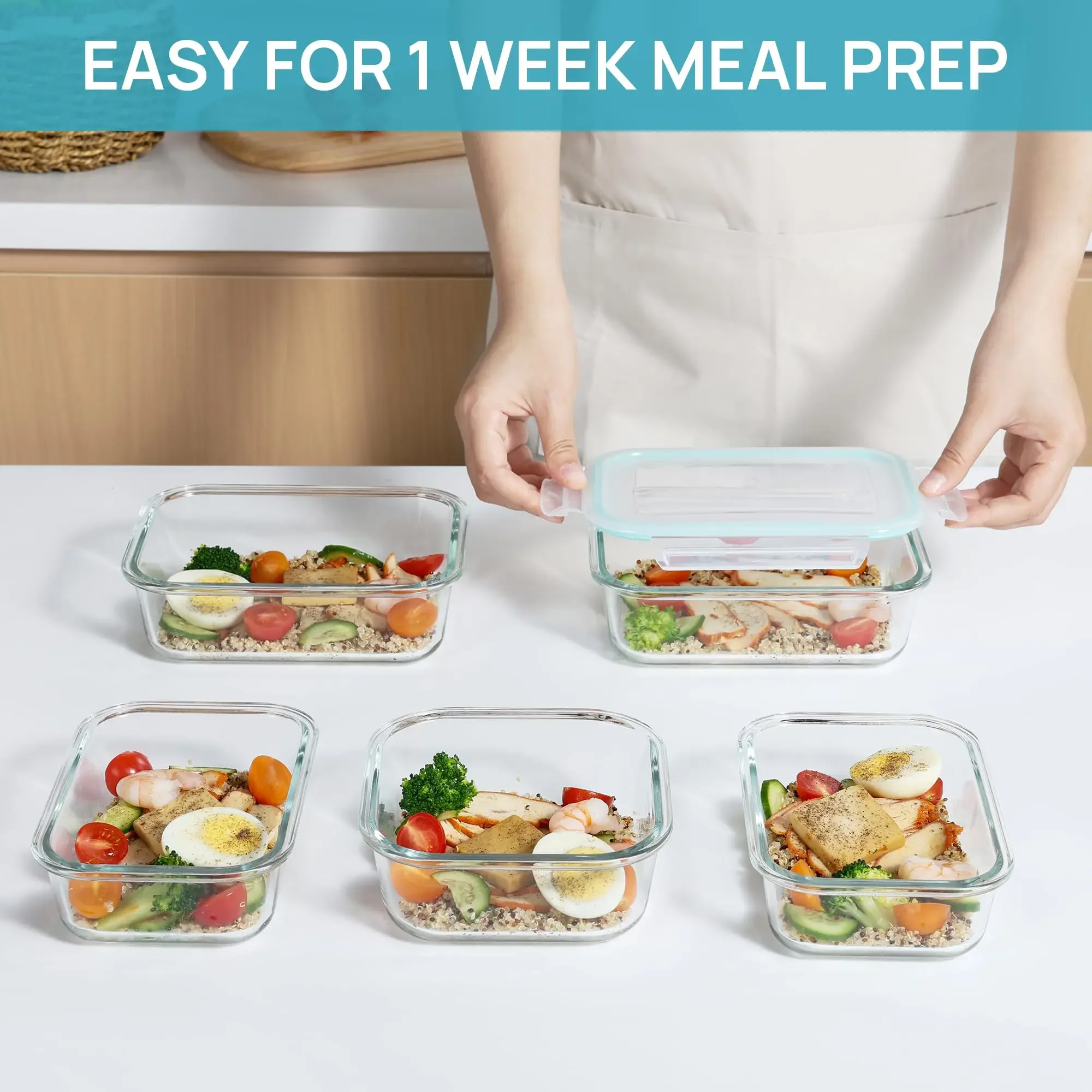 Glass Lunch Box Food Storage Containers, Meal Prep , Airtight Bento Box, for Microwave, Oven, Freezer and Dishwasher, BPA Free view 6