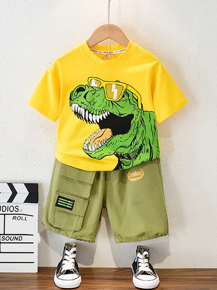 Summer New Baby Boy clothes set Child Pure cotton Fashion Dinosaur Print Short Sleeve 2-piece set cozy Children\'s clothing