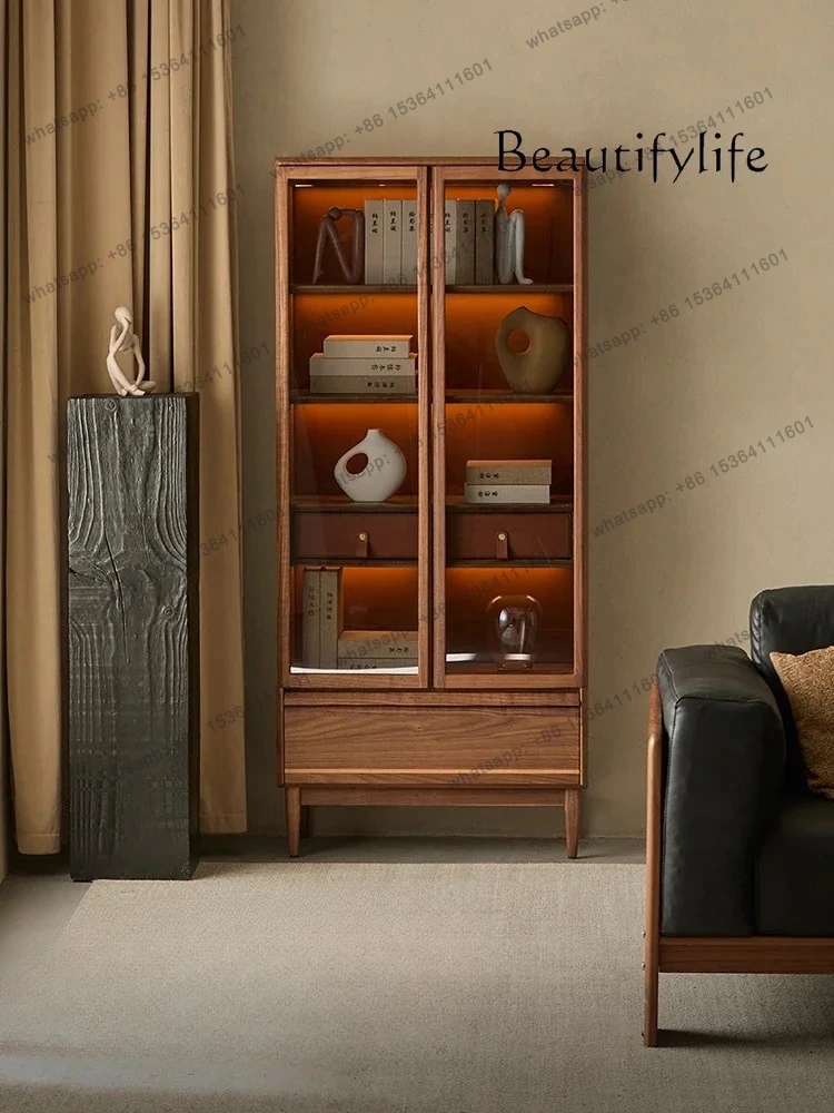 

North American black walnut solid wood bookcase household shelf study display case medieval bookshelf