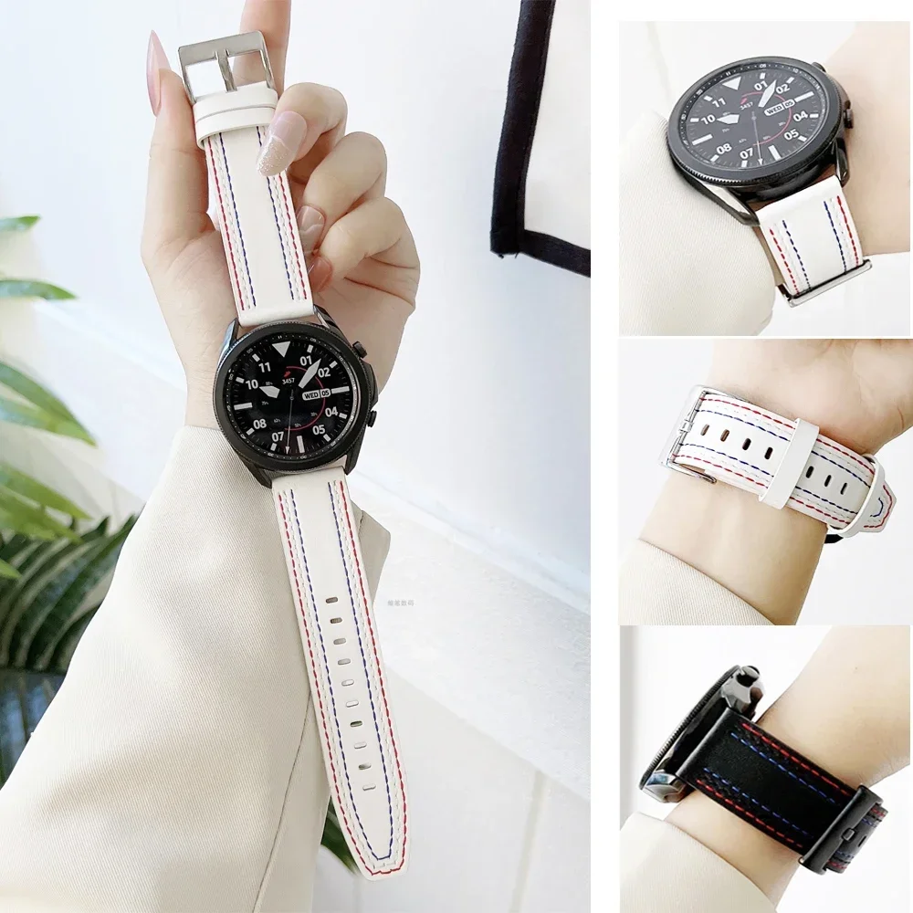 22 มม.20 มม.สําหรับ Samsung Galaxy 6 5 pro 3 4 Classic Active 2 40 มม.44 มม.นาฬิกาหนังแท้สร้อยข้อมือ Huawei GT 2/3 pro สายคล้อง