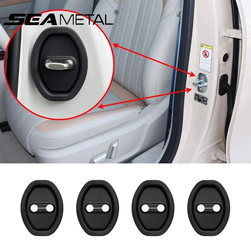 SEAMETAL 4pcs Silicone Car Door Lock Buckle Protection Cover Elastic Anti-Collision Shock Absorbing Pad Mute Buffering Cushion