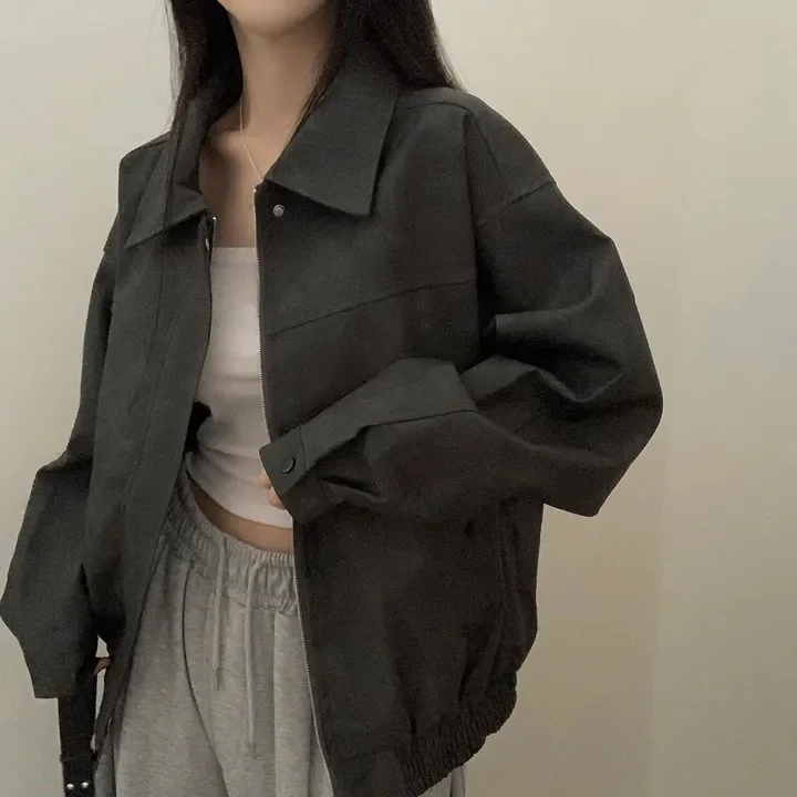 Chique Vintage ort Rits Leer Jaet Dames Faionable Design Katoen Warm Straight Cut ort Jas Herfst Anti-Aging