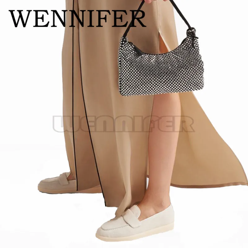 

Smooth White Suede Loafers Round Toe Patent Leather Slip-on Walk Flats Women Summer Outdoor Rubber Sole Oxford Shoes De Mujer