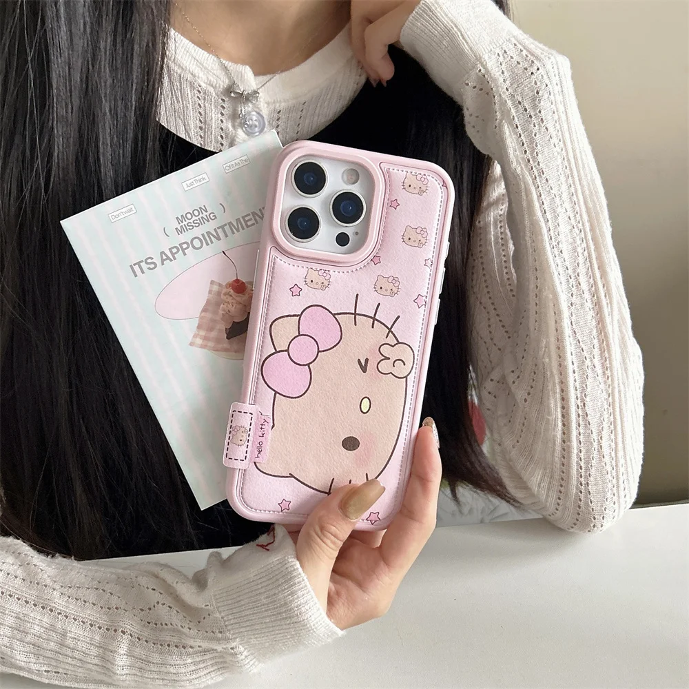 

Cute Star Hellokitty Leather Fashion Pink Phone Case for iPhone 13 14 15 Pro 16 17 Pro Max Cover Kawaii Protective Cover For 17