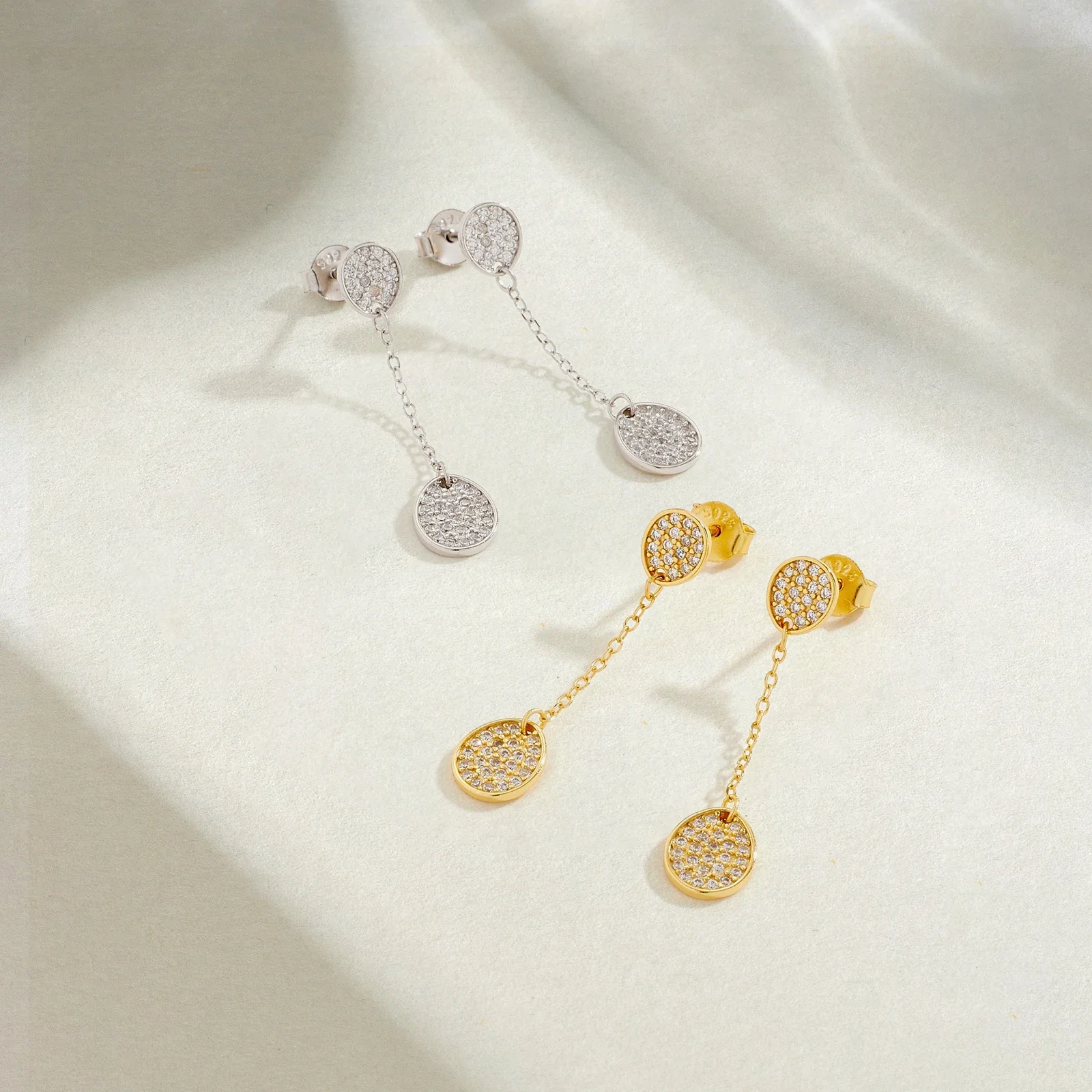 ANDYWEN 925 Silver Full CZ Double Circle Long Drop Earrings, Chain Dangle Stud, Hypoallergenic Pair Gift Box 4