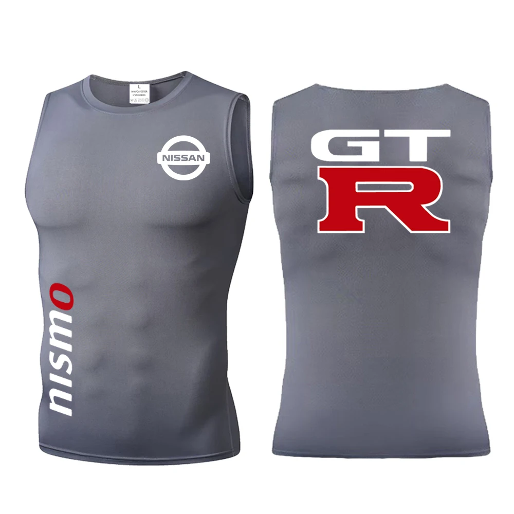 New gym compression men's vest, sleeveless Nissan logo printed vest shaping quick drying exercise