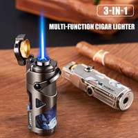 JOBON 3-in-1 Blue Flame Cigar Lighter Rocker Ignition Folding Cigar Rigger Adjustable Flame Alloy Body
