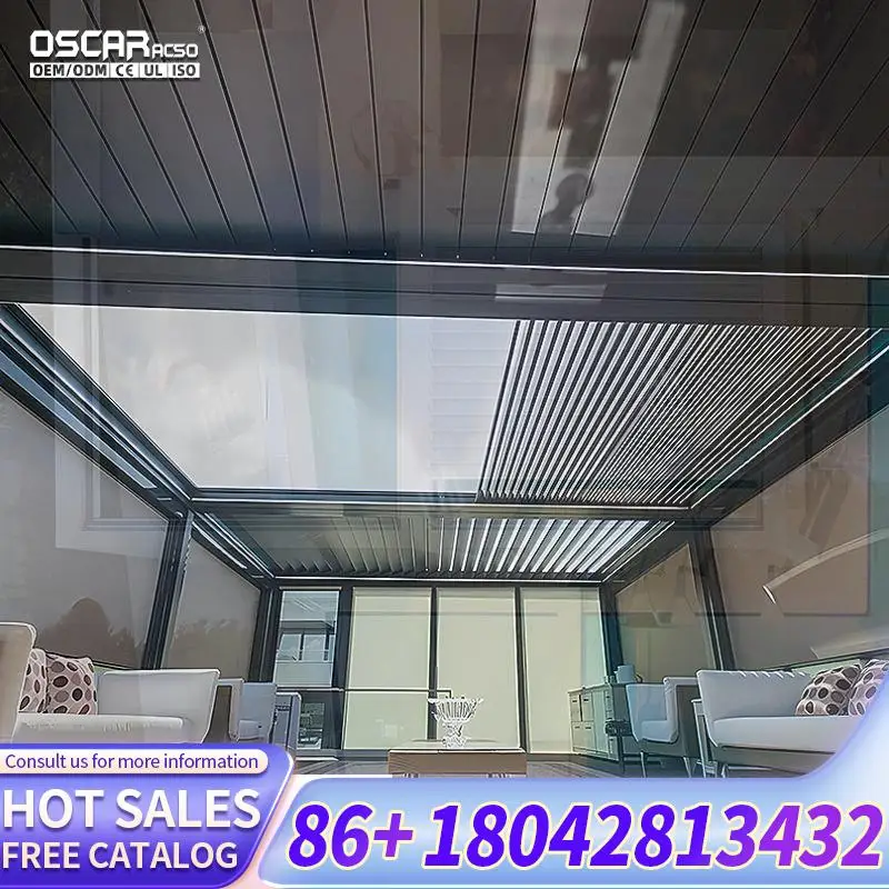 Wall Mounted Bioclimatic Louvered Electric Adjustable Roof for Garden Terrace Canopy pergola