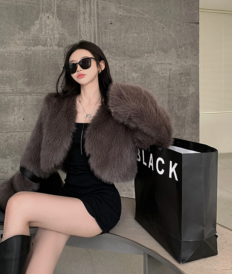 

Capes Coat for Women Korean Faux Fur Coat Women's Fashionable Autumn and Winter Short Plush Coat Solid Color Overcoat Femme