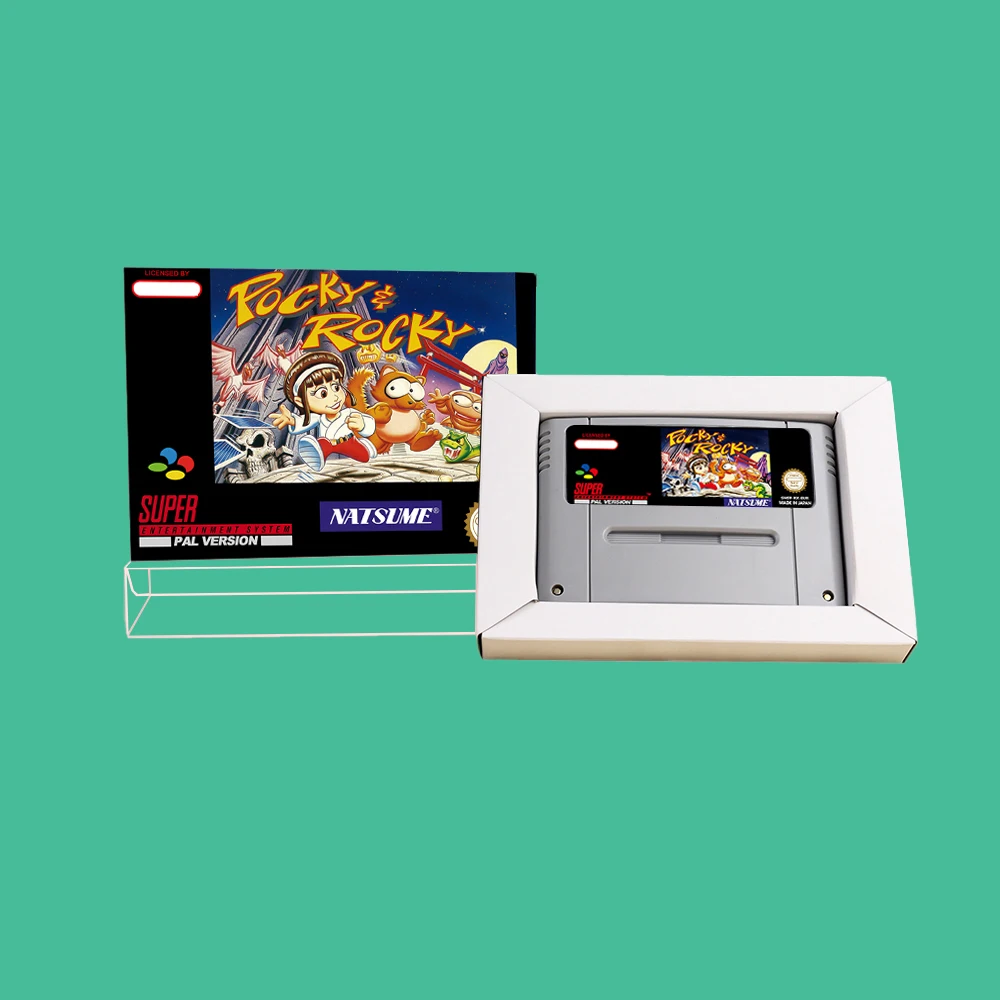 RPG Game for Pocky & Rocky - Game Cartridge with Box for PAL NTSC version 16 bit SNES console