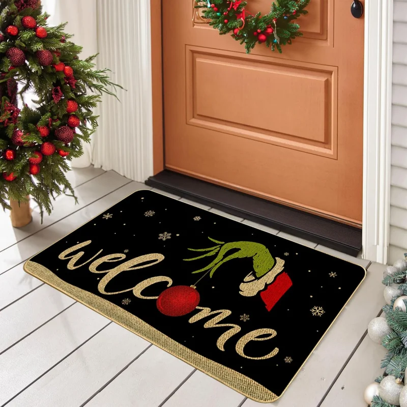 

Christmas doormat welcome mat anti slip washable winter rubber back snowflake indoor and outdoor carpet decoration