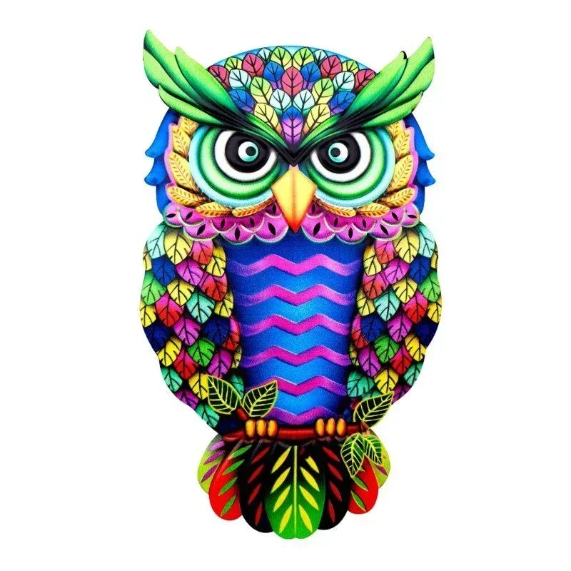 Metal Art Owl Wall Decor Colorful Iron Art Owl Sculpture 4 Colors Owls Hanging Ornament Pendant for Indoor Outdoor Home Garden