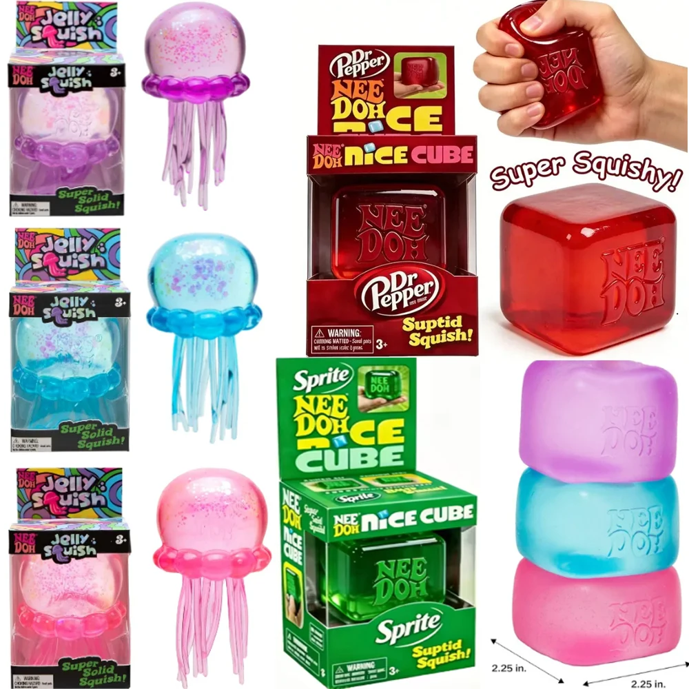 

┣HOT Trending Nee Doh Jellyfish & Cube Squish Toy, Soft Jelly Squeeze Stress Relief Fidget Toy, Sensory NeeDoh for Kids & Adults