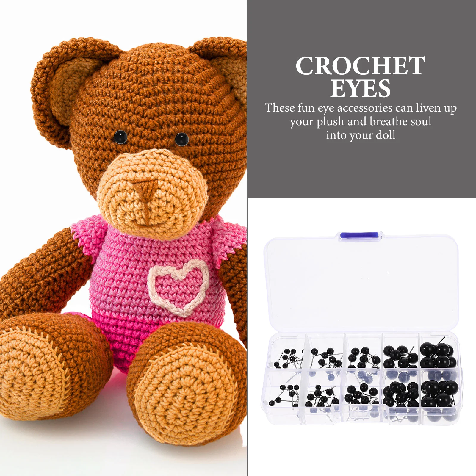 100 Pcs Black Eyes Baby Safety for Crochet Plastic Crafts Realistic Crystal Saftey Stuffed Animals Stainless Steel Felting